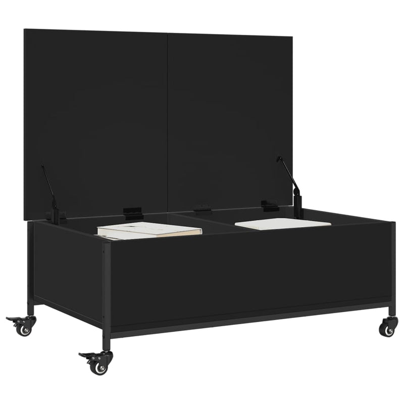 vidaXL fekete szerelt fa dohányzóasztal kerekekkel 91 x 55 x 34 cm