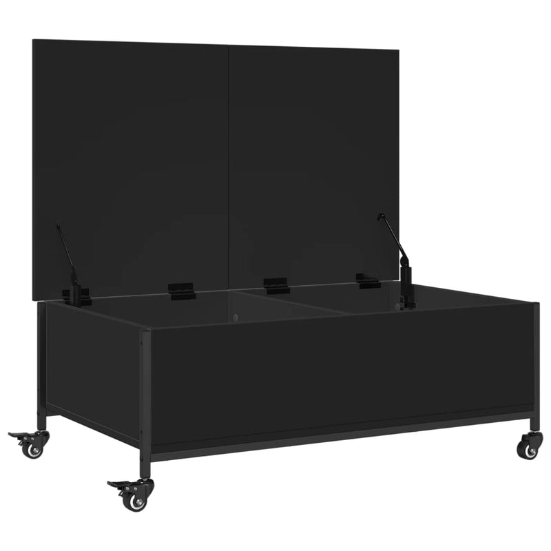 vidaXL fekete szerelt fa dohányzóasztal kerekekkel 91 x 55 x 34 cm