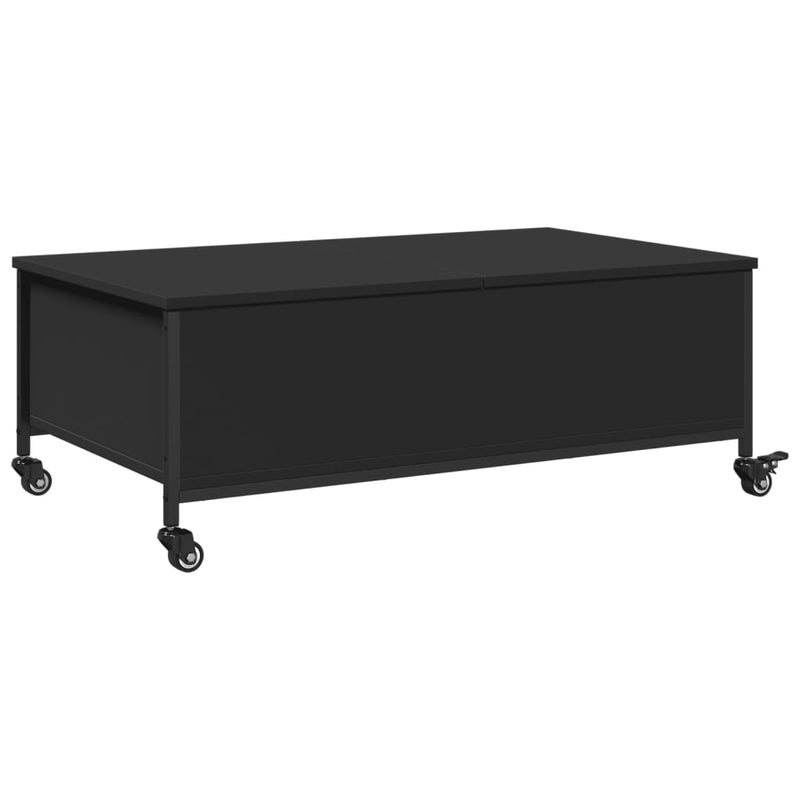 vidaXL fekete szerelt fa dohányzóasztal kerekekkel 91 x 55 x 34 cm