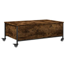 vidaXL füstös tölgy szerelt fa dohányzóasztal kerekekkel 91x55x34 cm