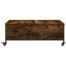 vidaXL füstös tölgy szerelt fa dohányzóasztal kerekekkel 91x55x34 cm