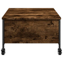 vidaXL füstös tölgy szerelt fa dohányzóasztal kerekekkel 91x55x34 cm