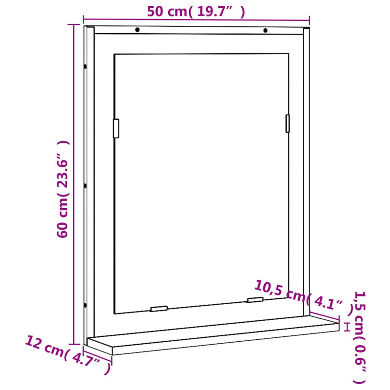 vidaXL fekete szerelt fa fürdőszobai tükör polccal 50x12x60 cm