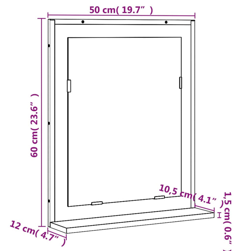 vidaXL barna tölgy szerelt fa fürdőszobai tükör polccal 50x12x60 cm