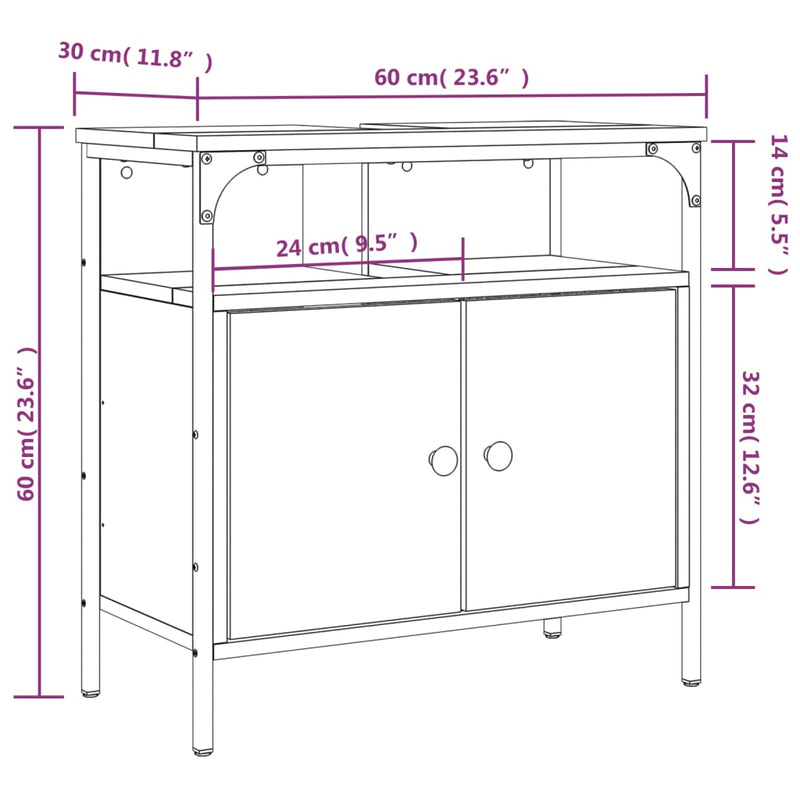 vidaXL fekete szerelt fa fürdőszobai mosdószekrény 60 x 30 x 60 cm