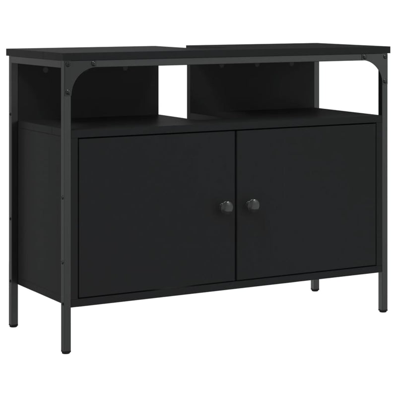 vidaXL fekete szerelt fa fürdőszobai mosdószekrény 80 x 30 x 60 cm
