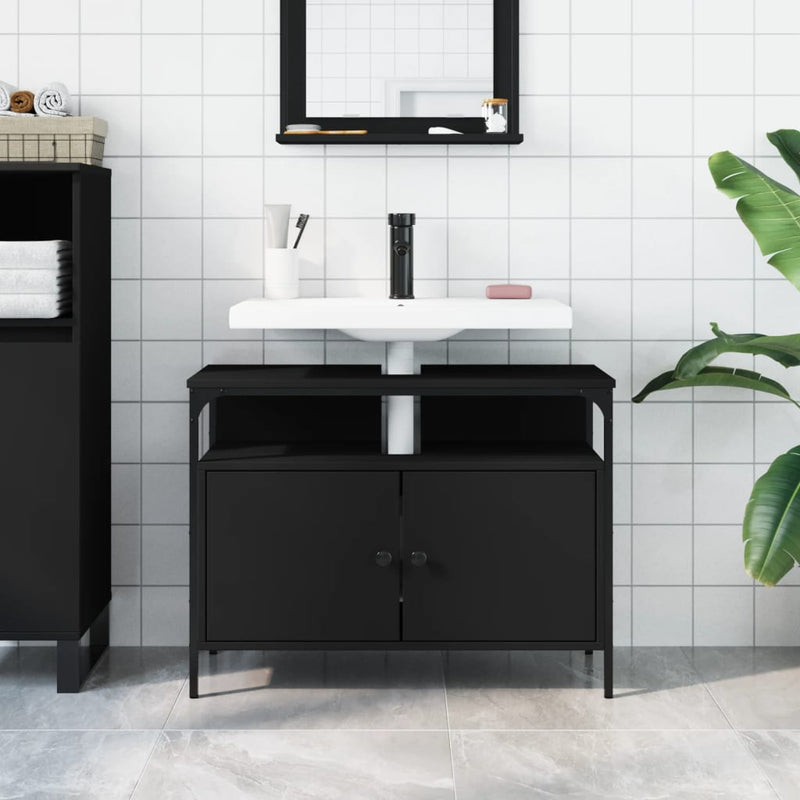 vidaXL fekete szerelt fa fürdőszobai mosdószekrény 80 x 30 x 60 cm