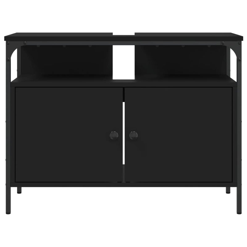 vidaXL fekete szerelt fa fürdőszobai mosdószekrény 80 x 30 x 60 cm