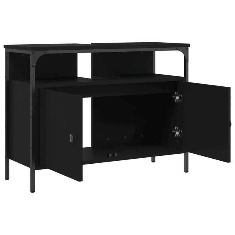 vidaXL fekete szerelt fa fürdőszobai mosdószekrény 80 x 30 x 60 cm