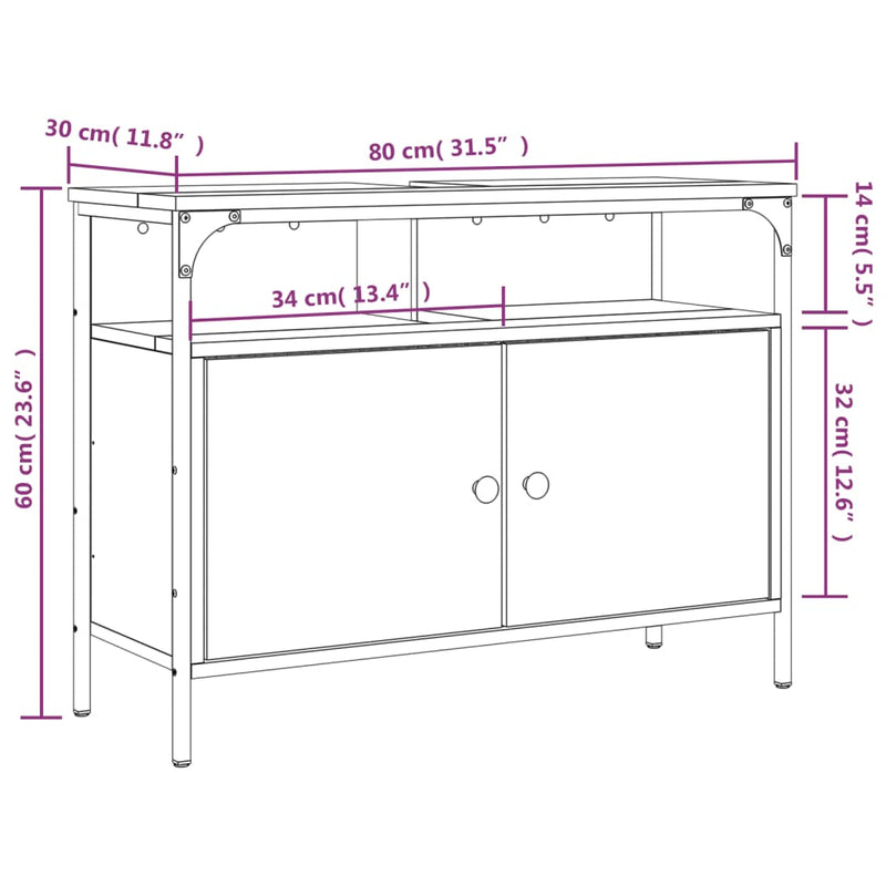 vidaXL fekete szerelt fa fürdőszobai mosdószekrény 80 x 30 x 60 cm