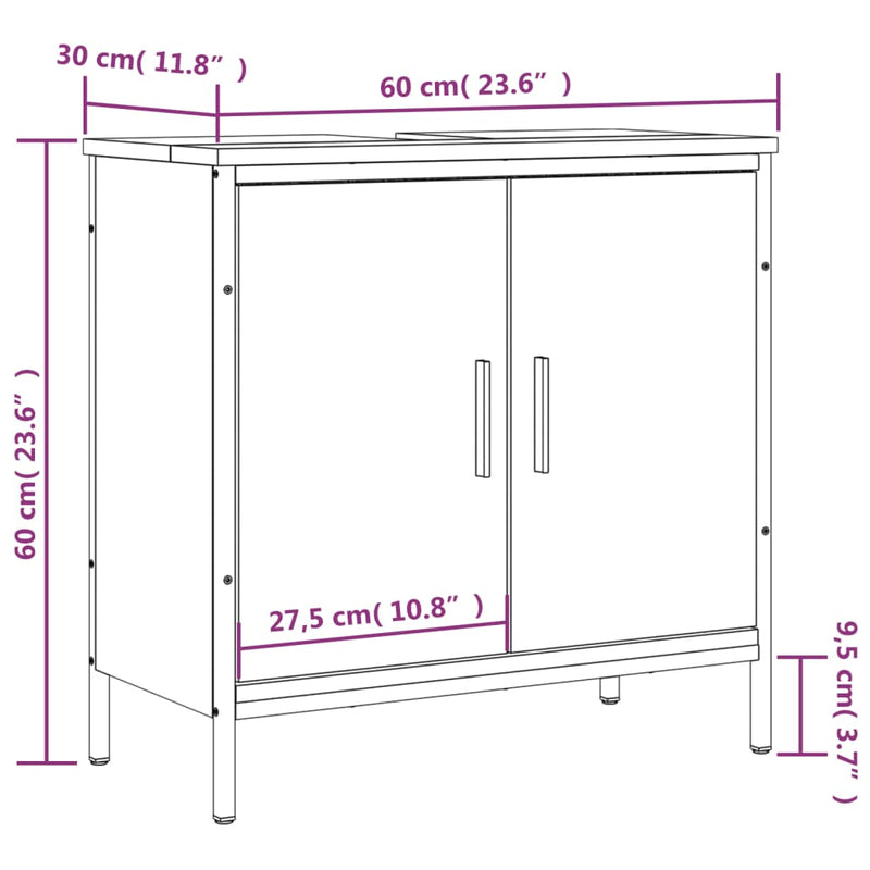 vidaXL fekete szerelt fa fürdőszobai mosdószekrény 60 x 30 x 60 cm