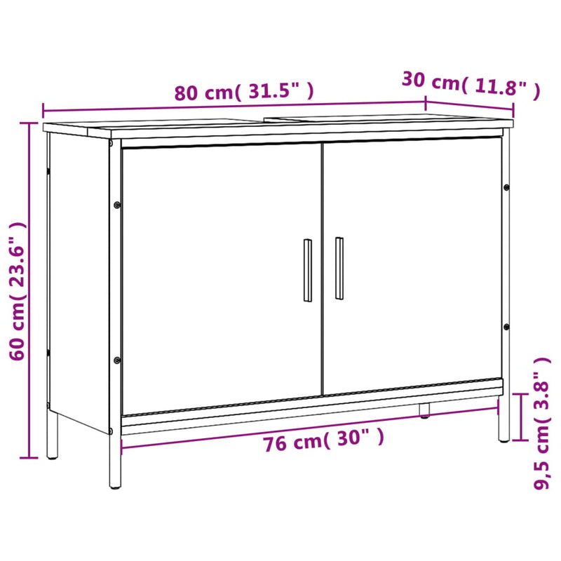 vidaXL füstölt tölgy szerelt fa fürdőszobai mosdószekrény 80x30x60 cm