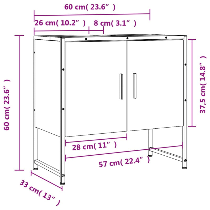 vidaXL füstölt tölgy szerelt fa fürdőszobai mosdószekrény 60x33x60 cm