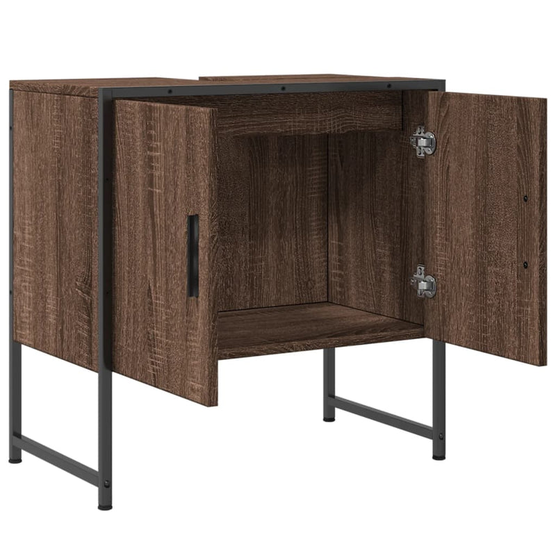 vidaXL barna tölgy szerelt fa fürdőszobai mosdószekrény 60x33x60 cm