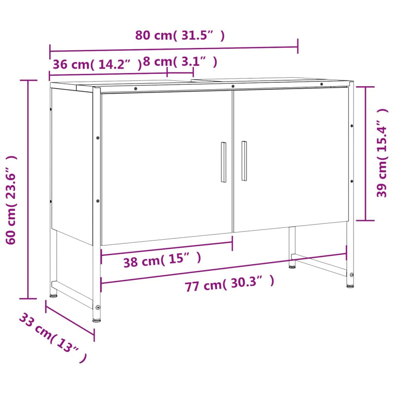 vidaXL fekete szerelt fa fürdőszobai mosdószekrény 80 x 33 x 60 cm