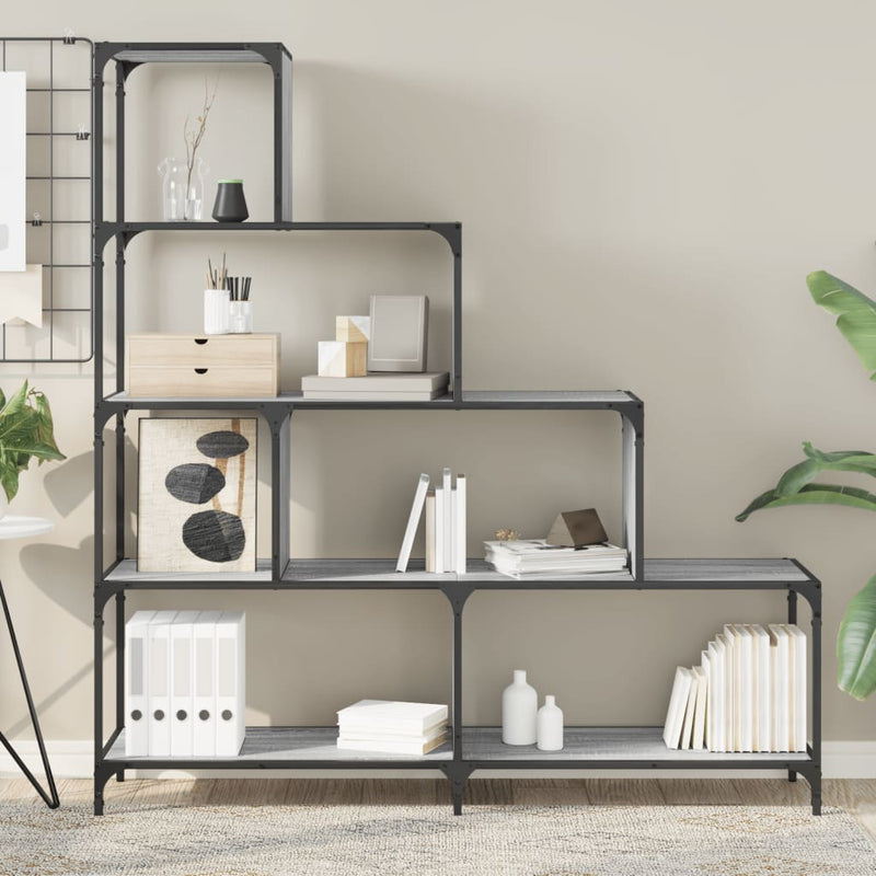 vidaXL 4 szintes szürke sonoma szerelt fa könyvespolc 139x33,5x149 cm
