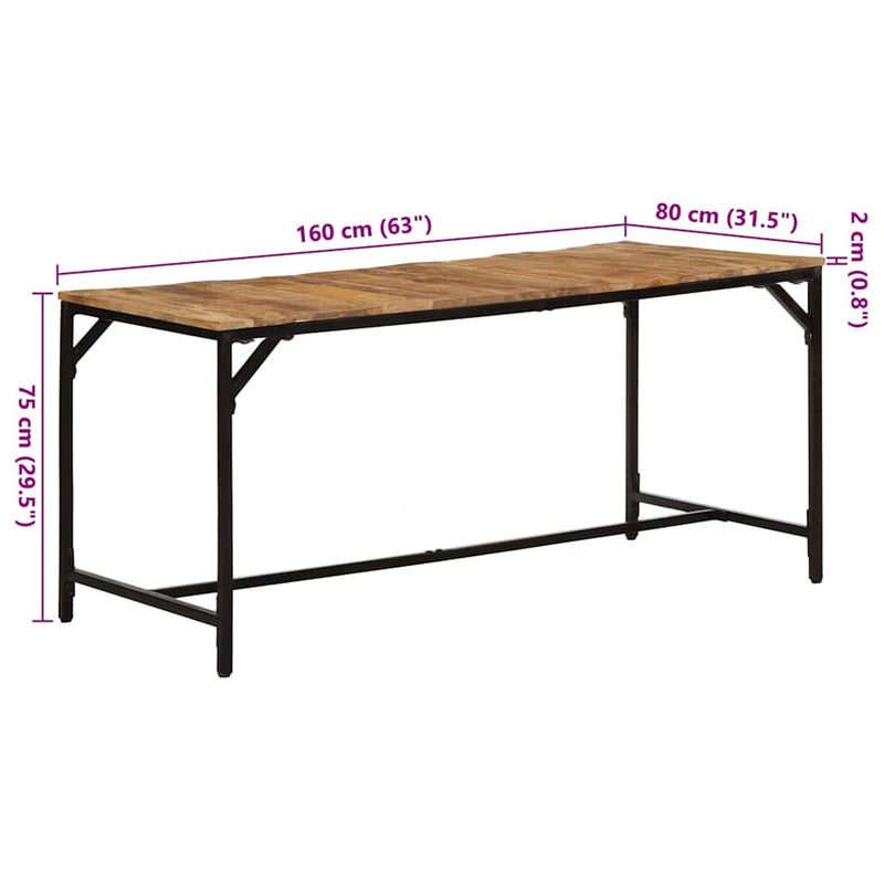 vidaXL tömör nyers mangófa étkezőasztal 160 x 80 x 75 cm