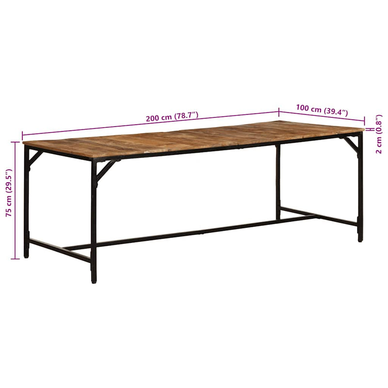 vidaXL tömör nyers mangófa étkezőasztal 200 x 100 x 75 cm