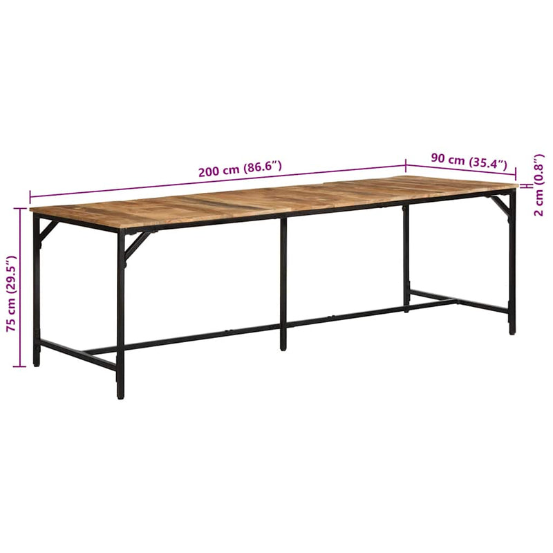 vidaXL tömör nyers mangófa étkezőasztal 220 x 90 x 75 cm