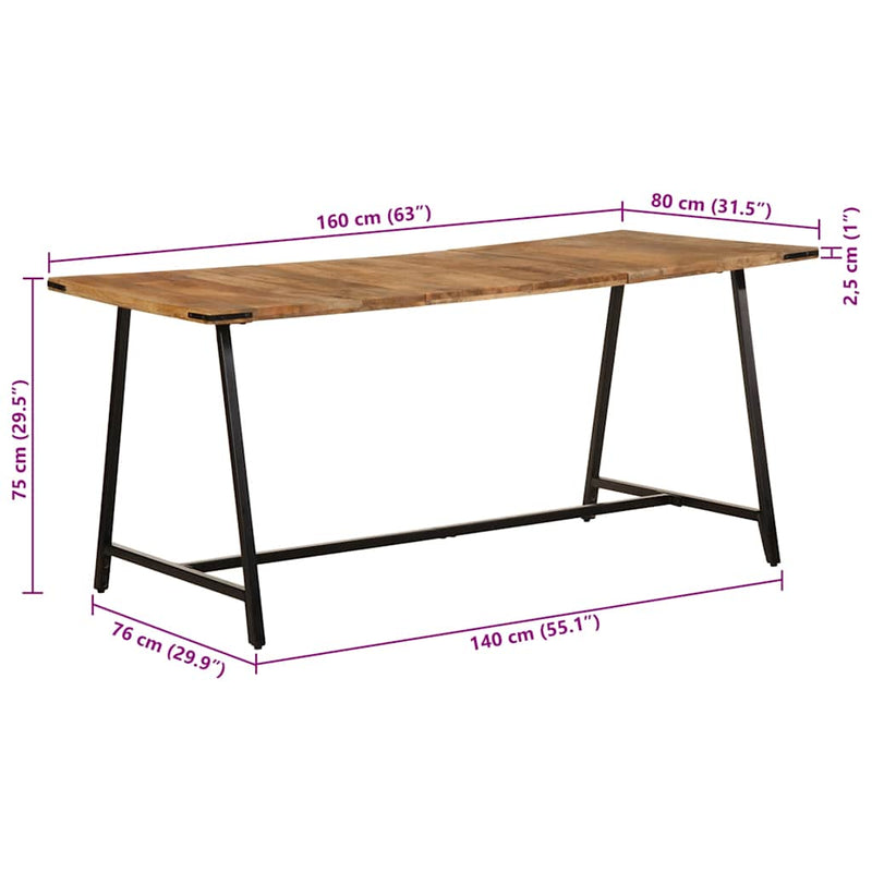 vidaXL tömör mangófa étkezőasztal 160 x 80 x 75 cm