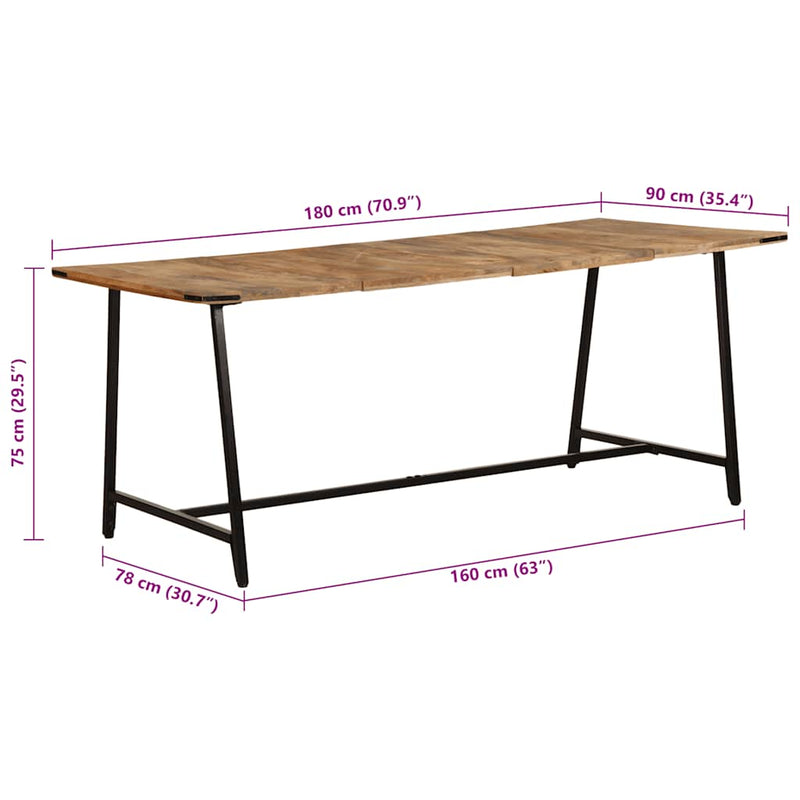 vidaXL tömör mangófa étkezőasztal 180x90x75 cm