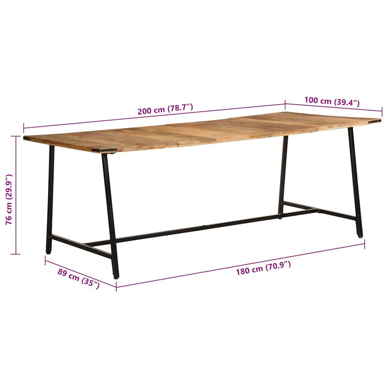 vidaXL tömör mangófa étkezőasztal 200 x 100 x 75 cm