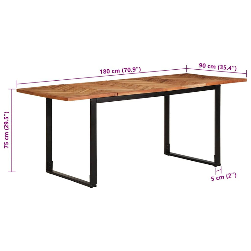 vidaXL tömör akácfa étkezőasztal 180 x 90 x 75 cm