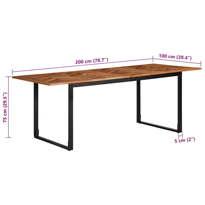vidaXL tömör akácfa étkezőasztal 200 x 100 x 75 cm