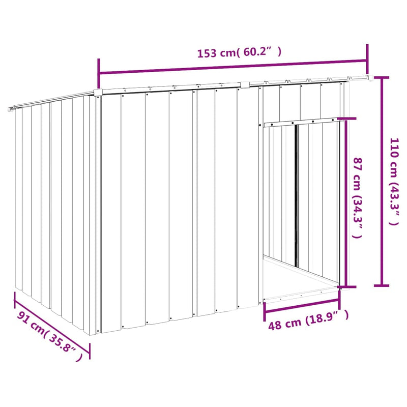 vidaXL antracitszürke horganyzott acél kutyakennel 153x91x110 cm