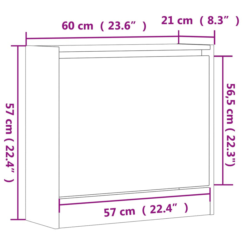 vidaXL fekete szerelt fa cipőszekrény 60 x 21 x 57 cm