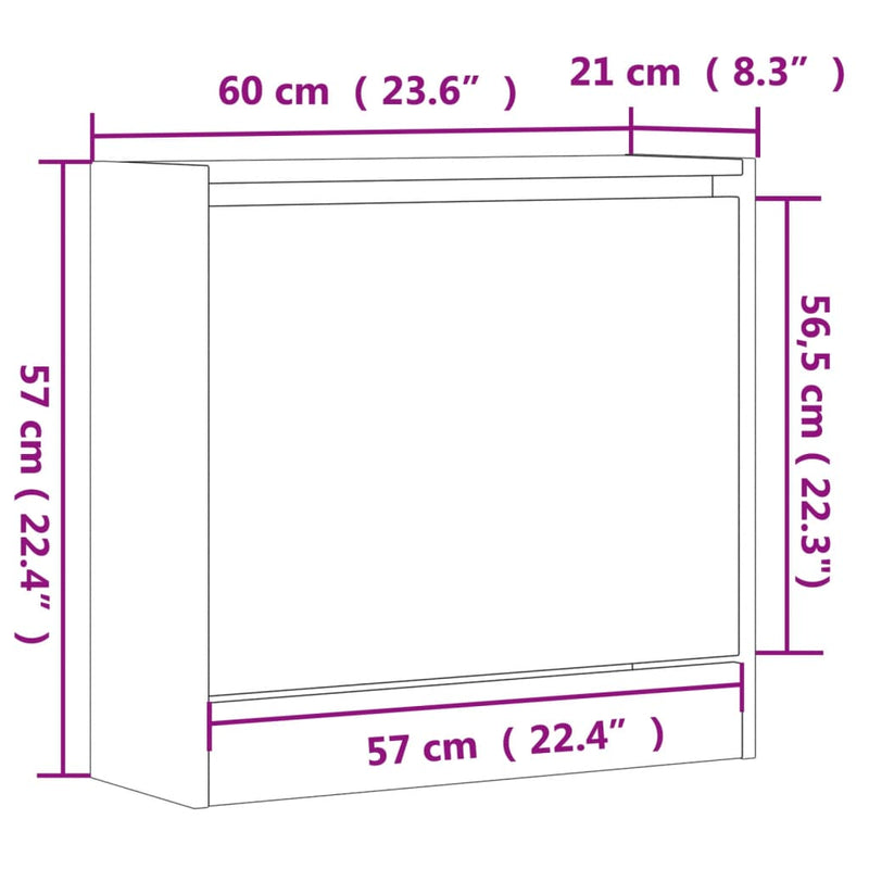 vidaXL sonoma tölgy színű szerelt fa cipőszekrény 60 x 21 x 57 cm