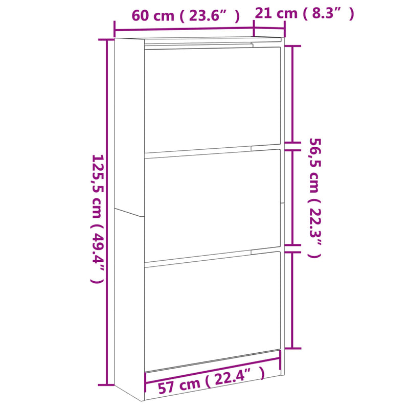 vidaXL szürke sonoma színű szerelt fa cipőszekrény 60 x 21 x 125,5 cm