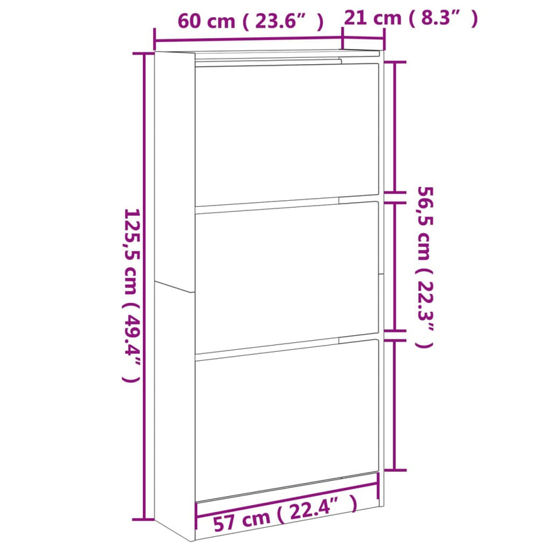 vidaXL barna tölgyszínű szerelt fa cipőszekrény 60x 21 x 125,5 cm