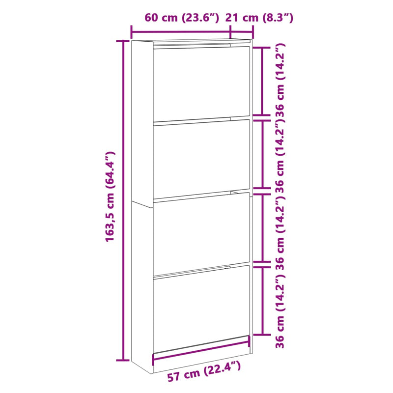 vidaXL szürke sonoma színű szerelt fa cipőszekrény 60x21x163,5 cm