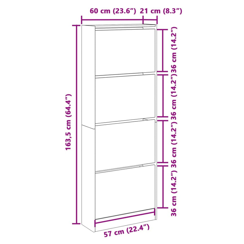 vidaXL barna tölgyszínű szerelt fa cipőszekrény 60 x 21 x 163,5 cm