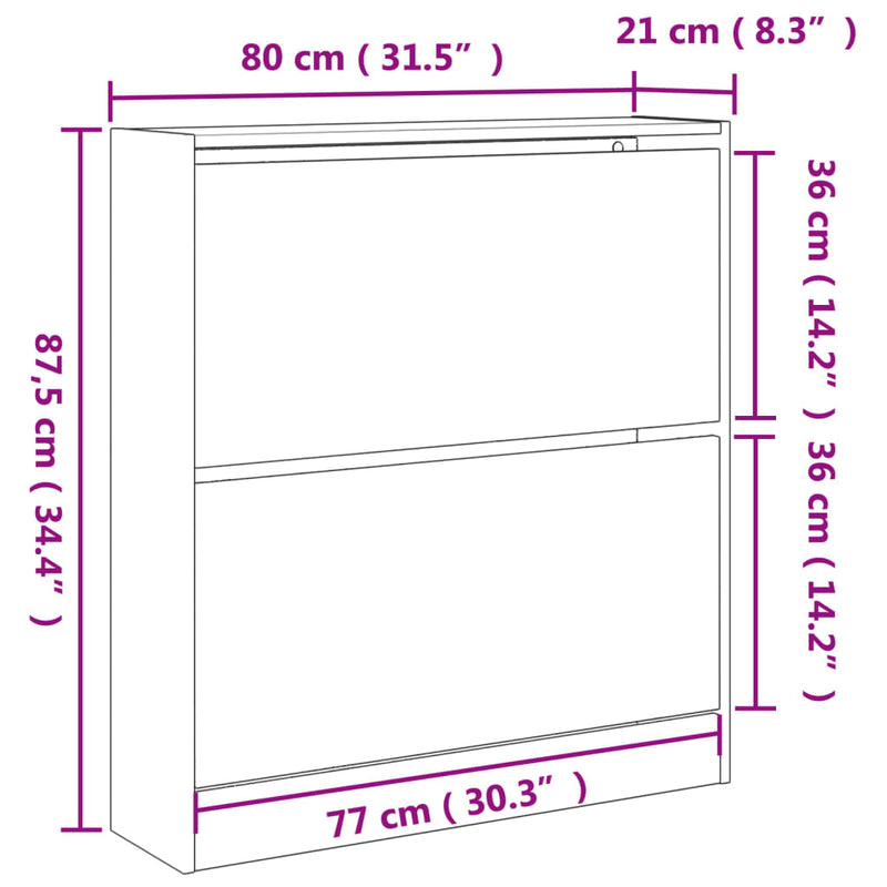 vidaXL füstös tölgy színű szerelt fa cipőszekrény 80 x 21 x 87,5 cm