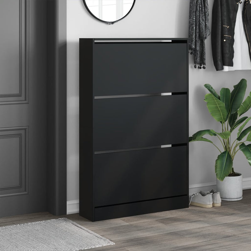 vidaXL fekete szerelt fa cipőszekrény 80 x 21 x 125,5 cm