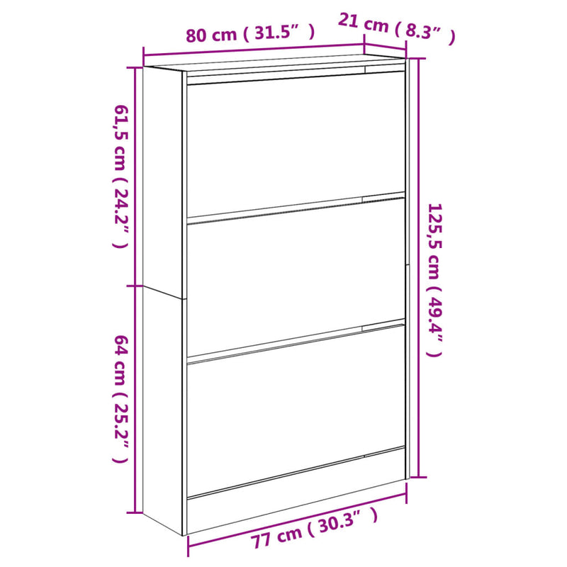 vidaXL fekete szerelt fa cipőszekrény 80 x 21 x 125,5 cm