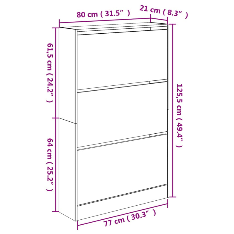 vidaXL barna tölgyszínű szerelt fa cipőszekrény 80 x 21 x 125,5 cm