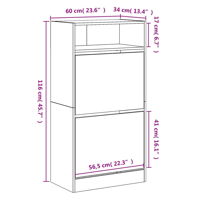 vidaXL sonoma tölgy színű szerelt fa cipőszekrény 60x34x116 cm