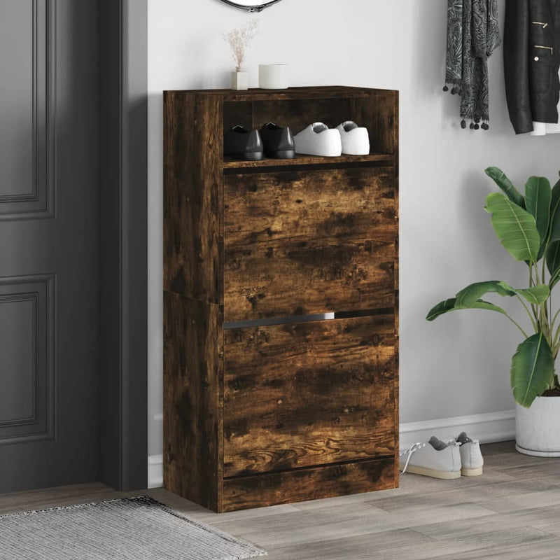 vidaXL füstös tölgy színű szerelt fa cipőszekrény 60x34x116 cm