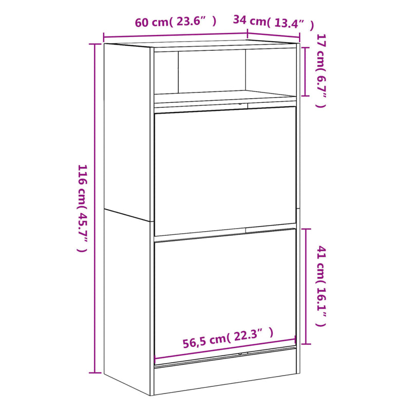 vidaXL füstös tölgy színű szerelt fa cipőszekrény 60x34x116 cm