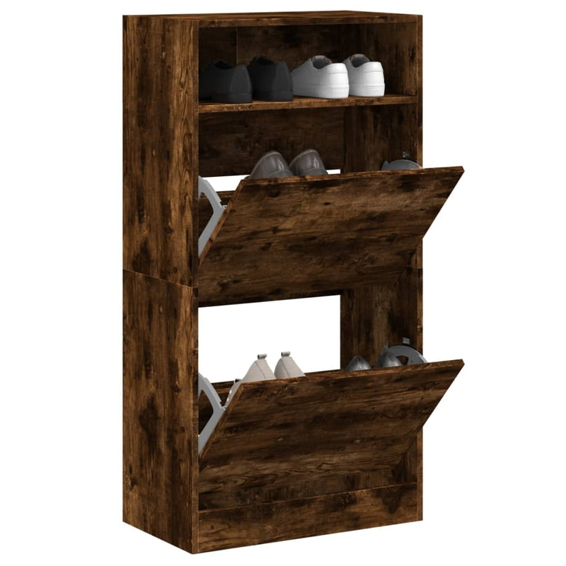 vidaXL füstös tölgy színű szerelt fa cipőszekrény 60x34x116 cm