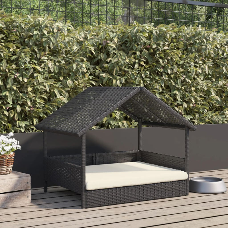 vidaXL polyrattan kutyaház párnával