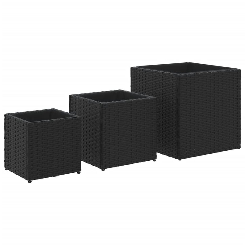 vidaXL 3 db fekete polyrattan kerti ültetőláda
