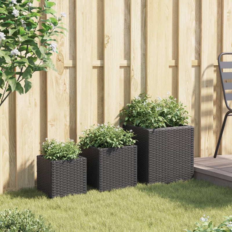 vidaXL 3 db fekete polyrattan kerti ültetőláda