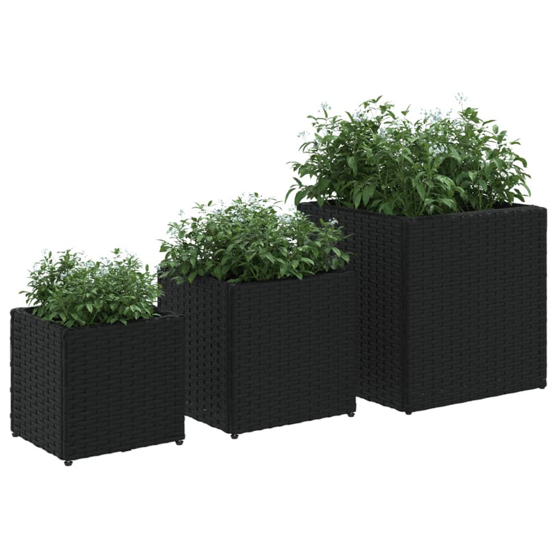 vidaXL 3 db fekete polyrattan kerti ültetőláda