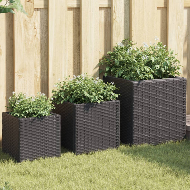 vidaXL 3 db fekete polyrattan kerti ültetőláda