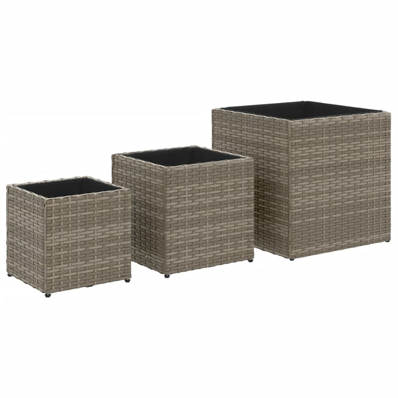 vidaXL 3 db szürke polyrattan kerti ültetőláda