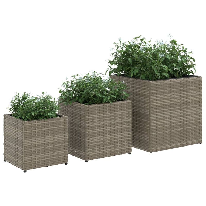 vidaXL 3 db szürke polyrattan kerti ültetőláda